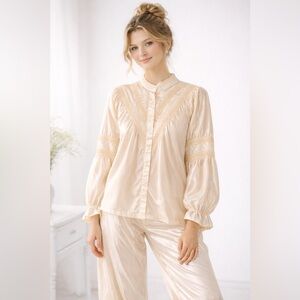 Vintage 80s Ilise Stevens Cream Satin Bridal Pajama Set M Cottagecore Tradwife